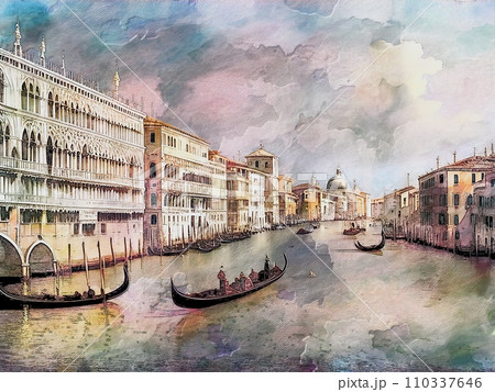 AI-generated content. Watercolor painting Grand Canal Venice.,Italy. AI-generated content. Watercolor painting Grand Canal Venice.,Italy. 110337646