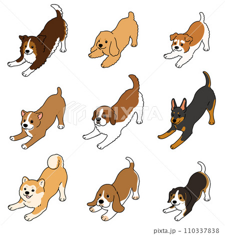 遊びに誘うシンプルで可愛い犬のイラストセットE 主線あり 遊びに誘うシンプルで可愛い犬のイラストセットE 主線あり 110337838