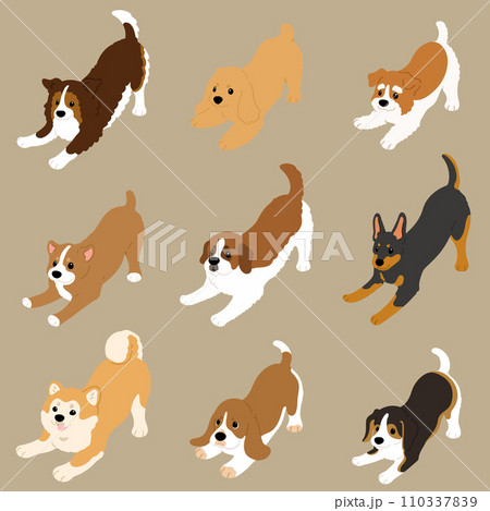 遊びに誘うシンプルで可愛い犬のイラストセットE 主線なし 遊びに誘うシンプルで可愛い犬のイラストセットE 主線なし 110337839