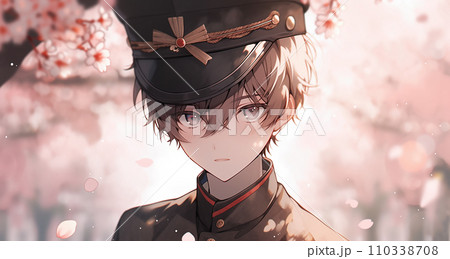 満開の桜と男子生徒卒業・入学シーズンイメージ 110338708