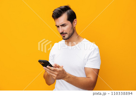 Man phone portrait cyberspace smiling smartphone Man phone portrait cyberspace smiling smartphone 110338894