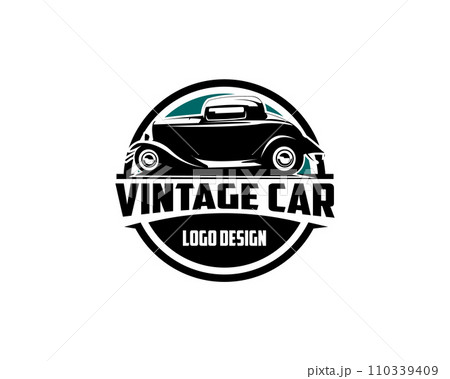 Vintage Ford Caupe logo seen from the front. amazing sunset landscape design. vector illustration available in eps 10. 110339409