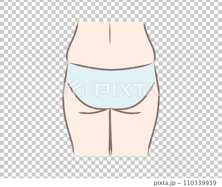垂れて広がった大きな女性のお尻のイラスト 110339939