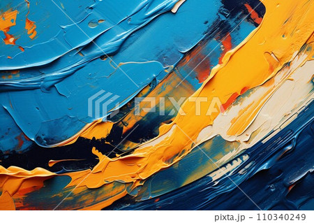 カラフルな抽象油絵背景バナー）黄色と青緑の立体的なカーブ。AI生成画像 110340249