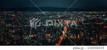 Beautiful architecture building cityscape from the observation deck in Osaka, Japan Beautiful architecture building cityscape from the observation deck in Osaka, Japan 110340435