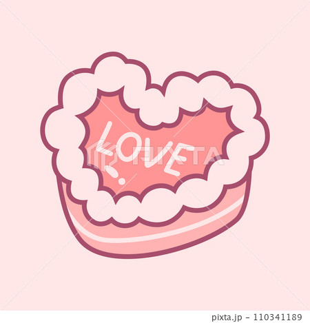 Cake Heart with the inscription Love Cute Hand Drawn Valentine's Day Vector illustration 110341189