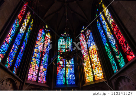France, Metz, Stained glass windows of Saint Etienne Cathedral in Metz by Marc Chagall France, Metz, Stained glass windows of Saint Etienne Cathedral in Metz by Marc Chagall 110341527