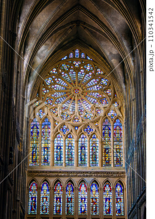 France, Metz, Stained glass windows of Saint Etienne Cathedral in Metz France, Metz, Stained glass windows of Saint Etienne Cathedral in Metz 110341542