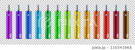 Vape flavors. Electronic cigarette design. Nicotine addiction. Alternative smoking accessory. Different vaporizers. Hookah pen or electric pod for tobacco smoke. E-cigarettes vector set Vape flavors. Electronic cigarette design. Nicotine addiction. Alternative smoking accessory. Different vaporizers. Hookah pen or electric pod for tobacco smoke. E-cigarettes vector set 110341668