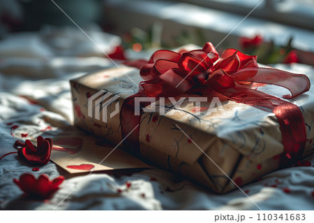 A Gift Box Awaits Symbolizing Affection on Valentine's Day or a Sweet Anniversary 110341683