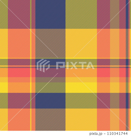 Attire background textile seamless, stationary vector texture check. Chinese new year fabric tartan plaid pattern in blue and orange colors. 110341744