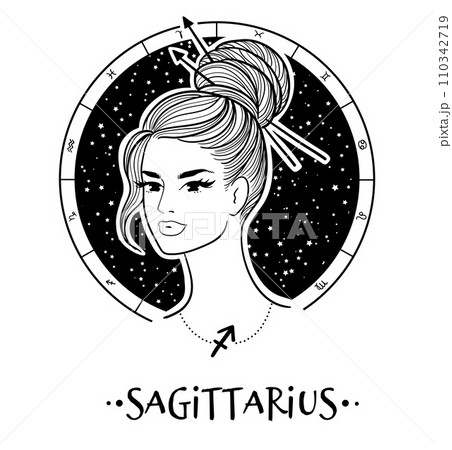 Sagittarius zodiac sign line art 110342719
