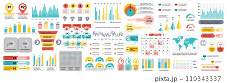 Mega set of infographic elements data visualization vector design template. Can be used for steps, options, business process, workflow, diagram, flowchart, timeline, marketing. Bundle info graphics. 110343337