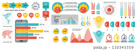 Mega set of infographic elements data visualization vector design template. Can be used for steps, options, business process, workflow, diagram, flowchart, timeline, marketing. Bundle info graphics. 110343359