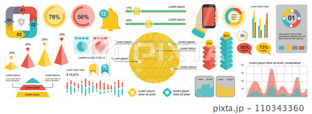 Mega set of infographic elements data visualization vector design template. Can be used for steps, options, business process, workflow, diagram, flowchart, timeline, marketing. Bundle info graphics. 110343360