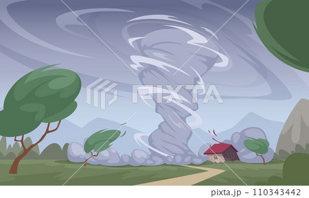 Natural disasters. Background with big windy typhoon exact vector template 110343442