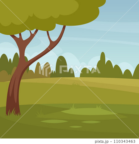 Forest glade. Green outdoor landscape in woods. Vector illustration in cartoon style Forest glade. Green outdoor landscape in woods. Vector illustration in cartoon style 110343463