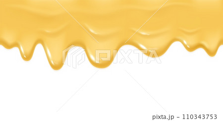 Realistic melted cheese. Hot cheeses flowing liquid, ghee thick mayonnaise drip cream syrup spilling cheeseoil fondue or tasty pizza melt cheddar border nowaday vector illustration Realistic melted cheese. Hot cheeses flowing liquid, ghee thick mayonnaise drip cream syrup spilling cheeseoil fondue or tasty pizza melt cheddar border nowaday vector illustration 110343753