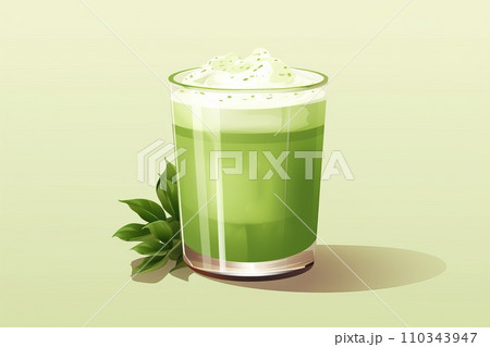 Matcha latte in a glass cup, green background 110343947