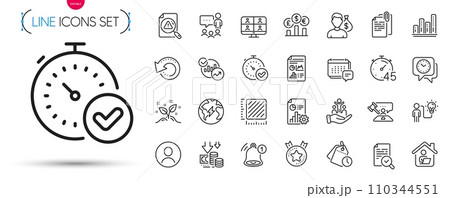 Pack of Reminder, Judge hammer and Time management line icons. Include Square meter, People chatting, Search document pictogram icons. Message, Report, Electricity signs. Deflation. Vector 110344551