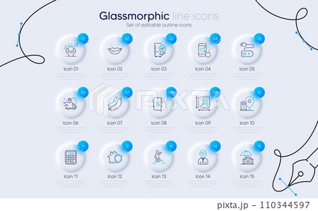 Set of Express delivery, Noise and Charging station line icons for web app. Sausage, Vacancy, Car insurance icons. Home insurance, Discounts app, Lips signs. Square area, Battery, Heart rating. Vector 110344597