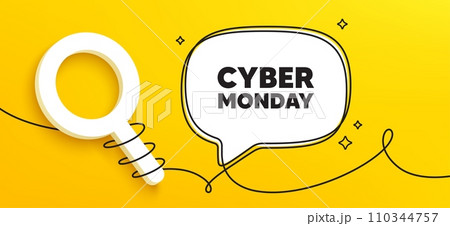 Cyber Monday Sale tag. Continuous line chat banner. Special offer price sign. Advertising Discounts symbol. Cyber monday speech bubble message. Wrapped 3d search icon. Vector Cyber Monday Sale tag. Continuous line chat banner. Special offer price sign. Advertising Discounts symbol. Cyber monday speech bubble message. Wrapped 3d search icon. Vector 110344757