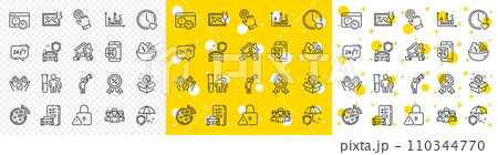 Outline Discount medal, Flight mode and Cursor line icons pack for web with Download photo, Pizza, Car secure line icon. Sale, Car registration, Survey results pictogram icon. Dating. Vector 110344770