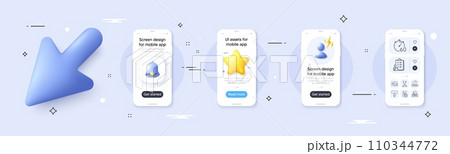 Checklist, Stress grows and Timer line icons pack. Phone screen mockup with 3d cursor. Alert, star and placeholder. Music book, Consulting business, Internet document web icon. Vector Checklist, Stress grows and Timer line icons pack. Phone screen mockup with 3d cursor. Alert, star and placeholder. Music book, Consulting business, Internet document web icon. Vector 110344772