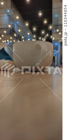 Cappuccino and chocolate bread on the table 110344854