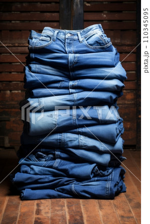 Assorted Jeans in a Stack,close up 110345095