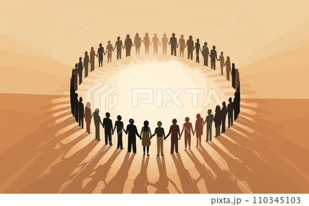 Conceptual business illustration of a group of people forming a circle Conceptual business illustration of a group of people forming a circle 110345103