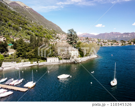 Aerial drone photo of iconic small port and fishing village boats 110345326