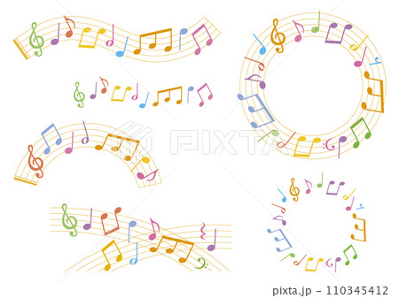 音符・五線譜　音楽の飾り罫・フレームセット 110345412