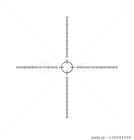 Viewfinder scale of military, hunter, spy, sniper optical tool. Aim, target, bullsye, point of view on digital screen. Graphic distance chart isolated on white background 110345434