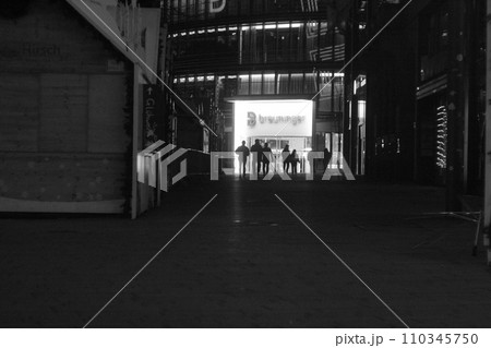 black and white photo of urban street 110345750