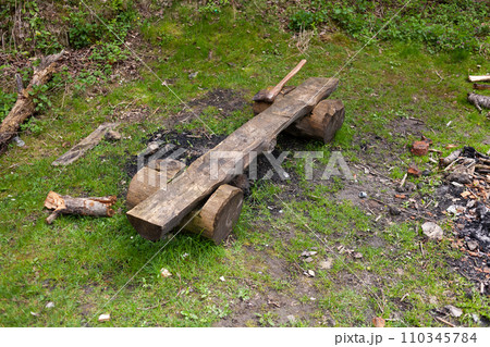 Springtime in forest. Resting place in the forest. 110345784