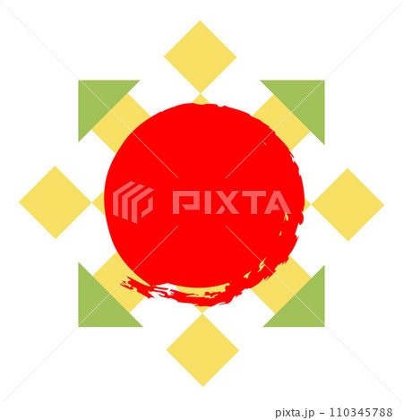 和風の赤い丸と格子の背景素材 和風の赤い丸と格子の背景素材 110345788