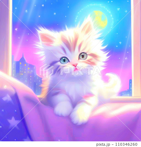 子猫と満月と星空 110346260