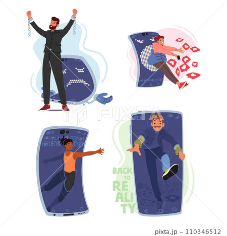 Frantically, Addicted Individuals Wrestle With The Digital Chains Of Their Smartphones, Yearning For Freedom 110346512