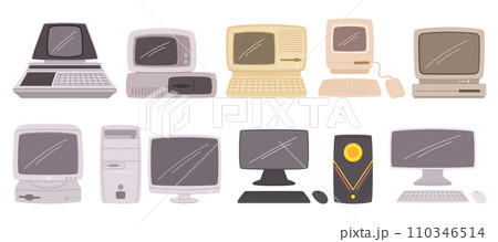 From Ancient Machines To Modern Devices, Computer Evolution Spans Decades, Advancing Through Generations, Vector Set 110346514