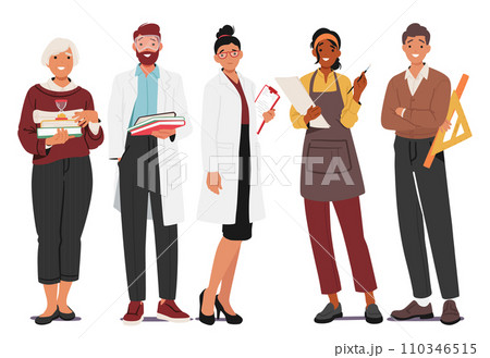 Teachers Stand In Orderly Rows, United Front Of Knowledge And Guidance. Each Poised Figure Embodies Education 110346515