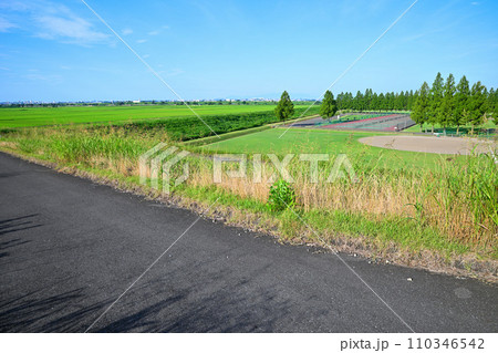 夏の河川敷の風景 荒川土手からの眺め さいたま市 夏の河川敷の風景 荒川土手からの眺め さいたま市 110346542