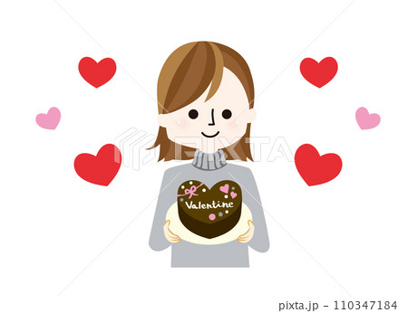 バレンタインのプレゼントを渡す女の人のイラスト 110347184