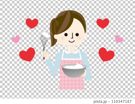 お菓子作りをする女の人のイラスト お菓子作りをする女の人のイラスト 110347187
