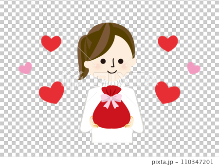 Illustration of a woman holding a present 110347201
