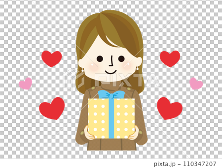 Illustration of a girl giving a present Illustration of a girl giving a present 110347207
