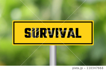 Survival road sign on blur background 110347668