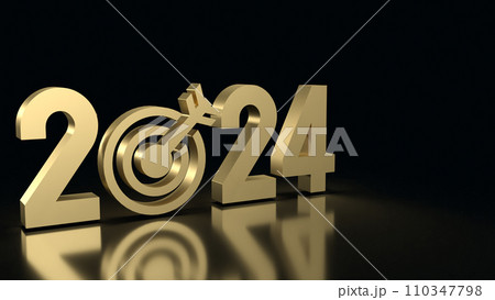 The 2024 gold text and  target icon for Business concept 3d rendering. 110347798