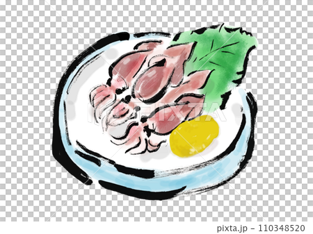Japanese-style hand-drawn illustration of firefly squid with vinegar miso sauce 110348520