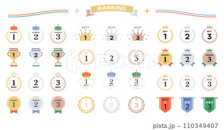 ランキング アイコン バリエーション 金銀銅 カラフル メダル 月桂樹 月桂冠 王冠 セット ランキング アイコン バリエーション 金銀銅 カラフル メダル 月桂樹 月桂冠 王冠 セット 110349407